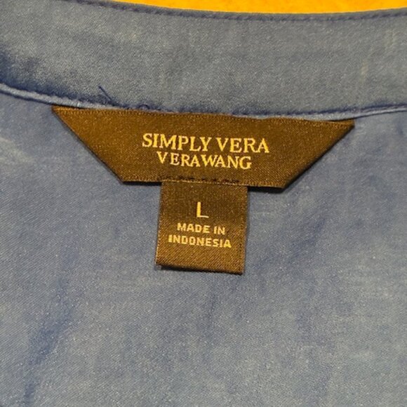 Vera Wang Simply Vera Women's Blue Short Sleeve Button Front Shirt Dress Sz L - Picture 6 of 10